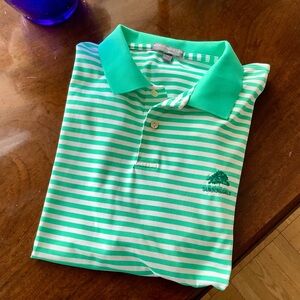 Peter Millar Green and White Striped Golf Polo Shirt Sz XL